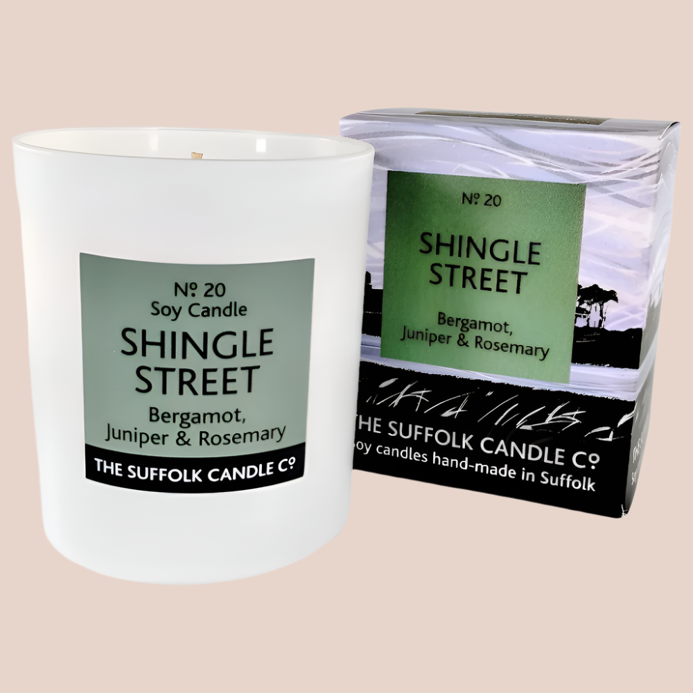 SHINGLE STREET - Bergamot, Juniper and Rosemary - handmade soy candle - 200g - white glass
