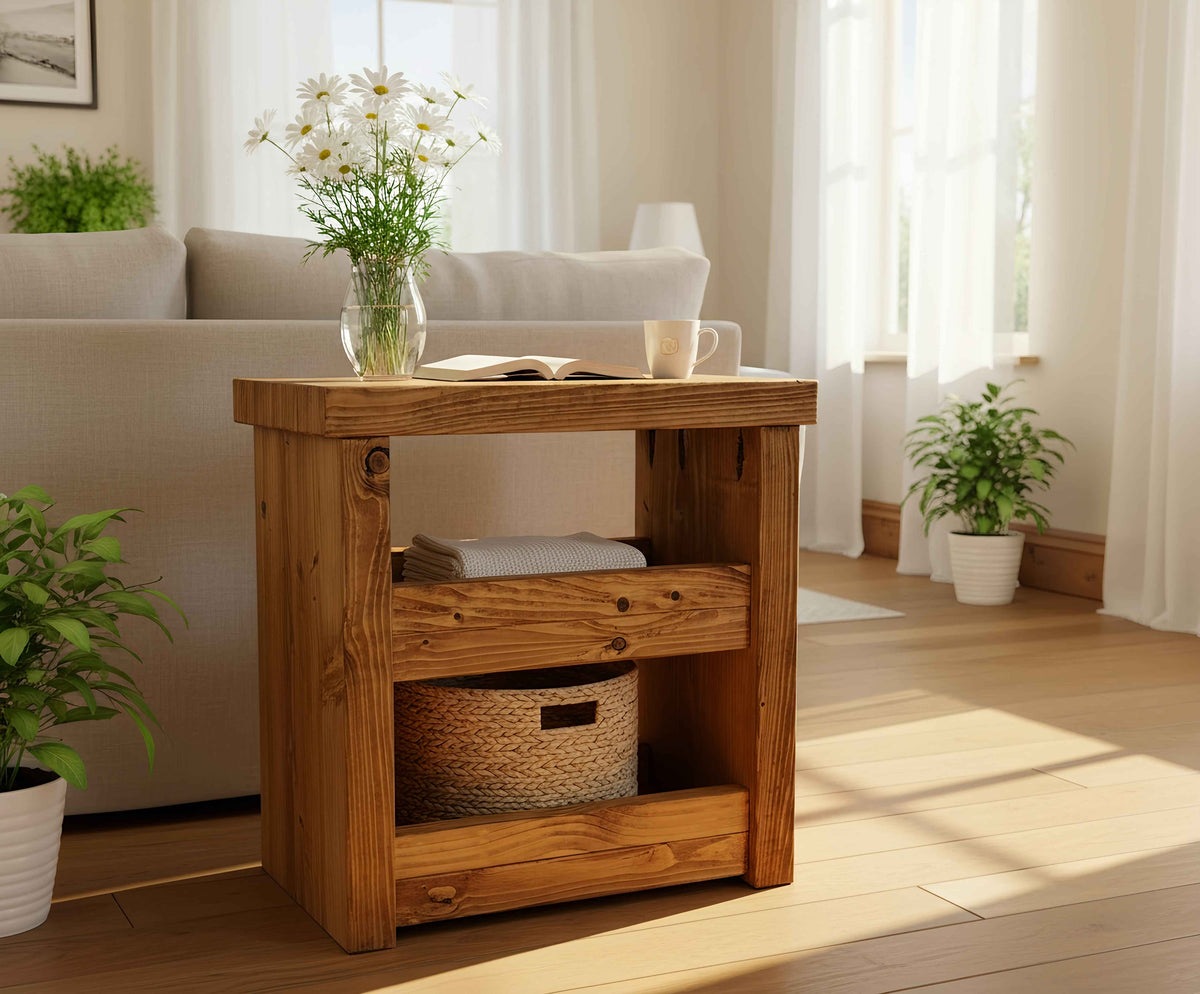 Solid Wood Rustic Coffee Table with Shelf