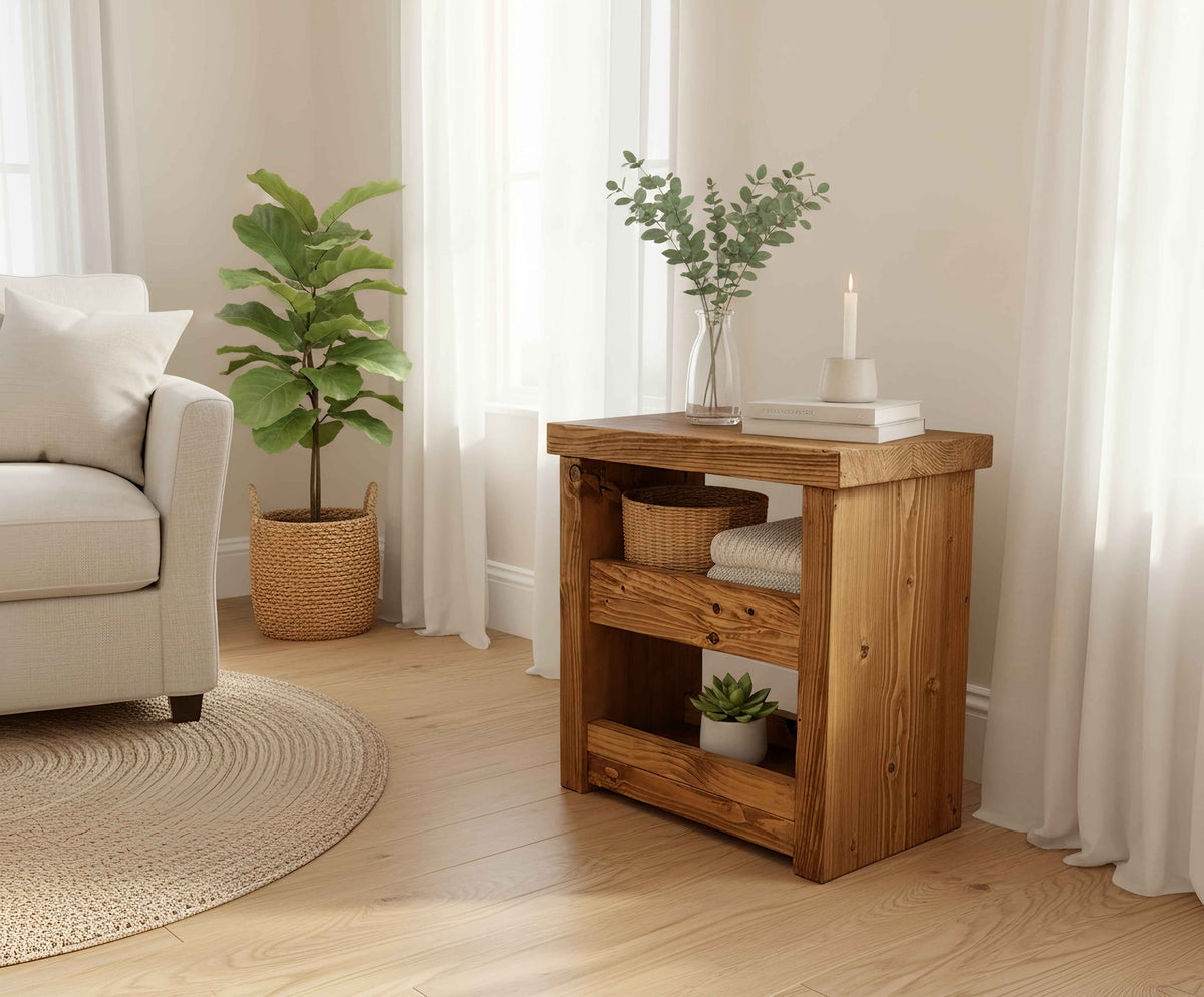 Solid Wood Rustic Coffee Table with Shelf
