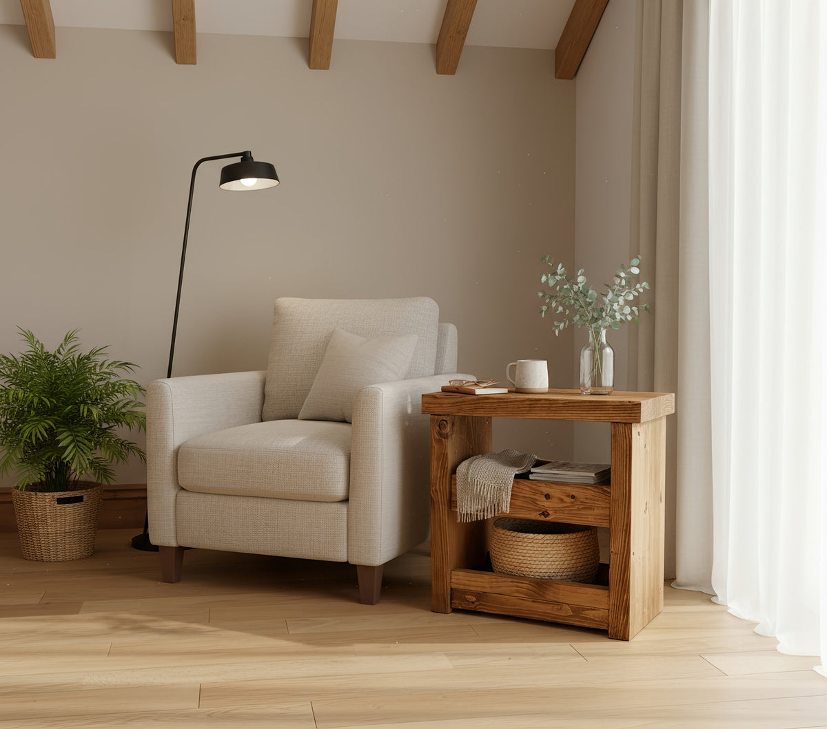 Solid Wood Rustic Coffee Table with Shelf