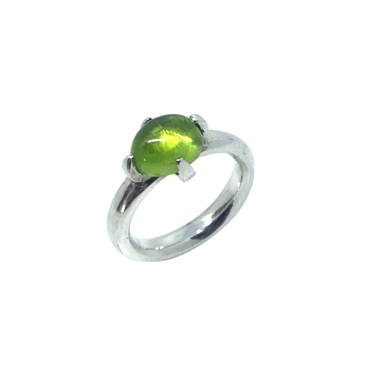 Simplicity Ring with Oval Peridot Cabochon – Sterling Silver One Of A Kind