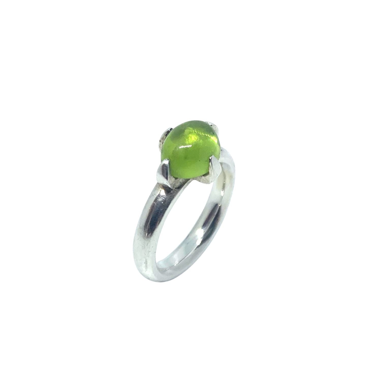 Simplicity Ring with Oval Peridot Cabochon – Sterling Silver One Of A Kind