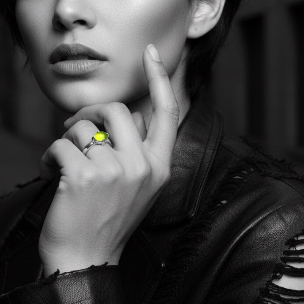 Simplicity Ring with Oval Peridot Cabochon – Sterling Silver One Of A Kind