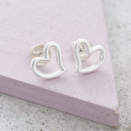 Open Heart Silver Stud Earrings