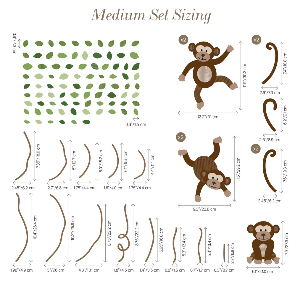 Extra Monkeys, Vines & Leaves -  Repositionable Wall Decals Add-on Set
