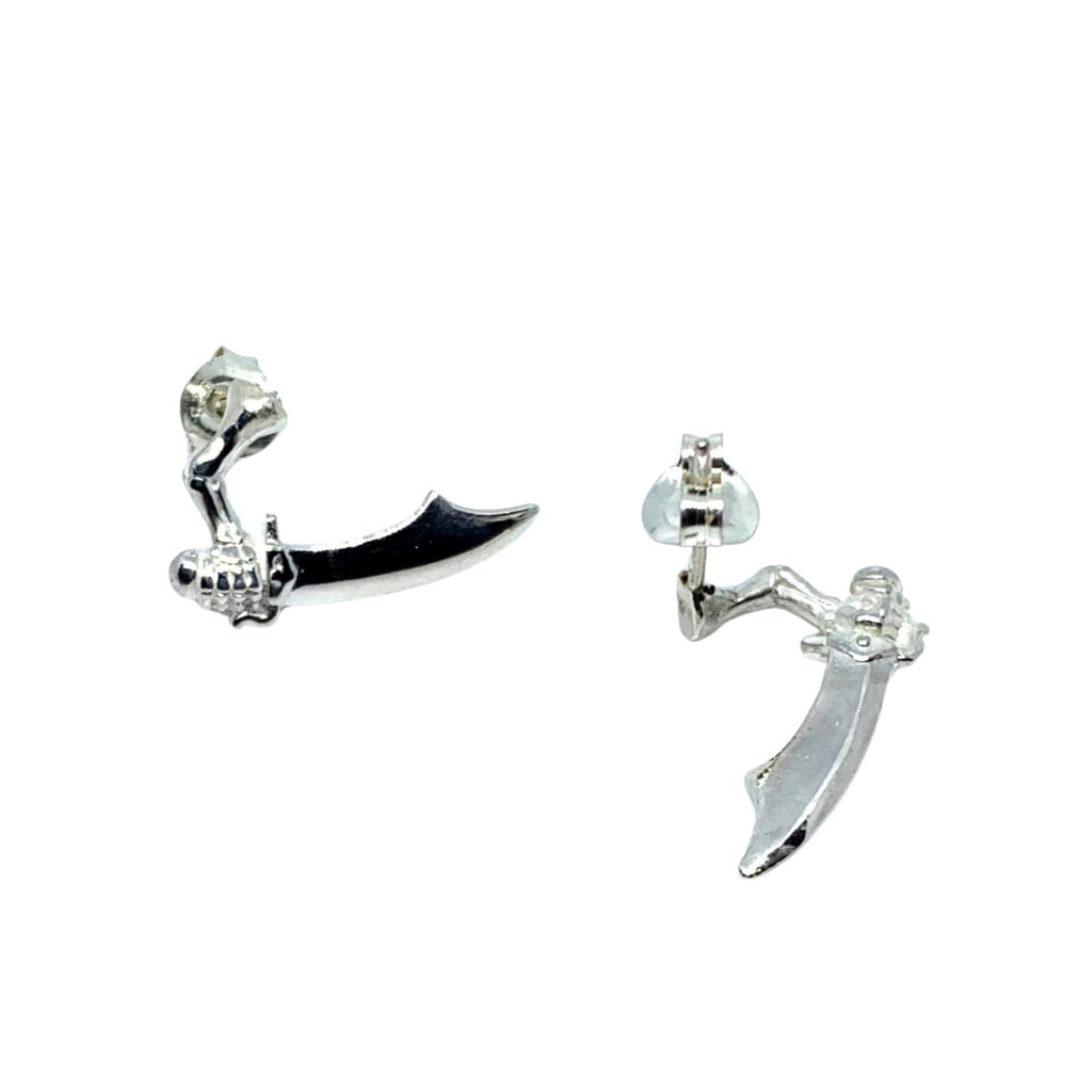 Single Arm Skull Dagger Stud Earring in Sterling Silver 925