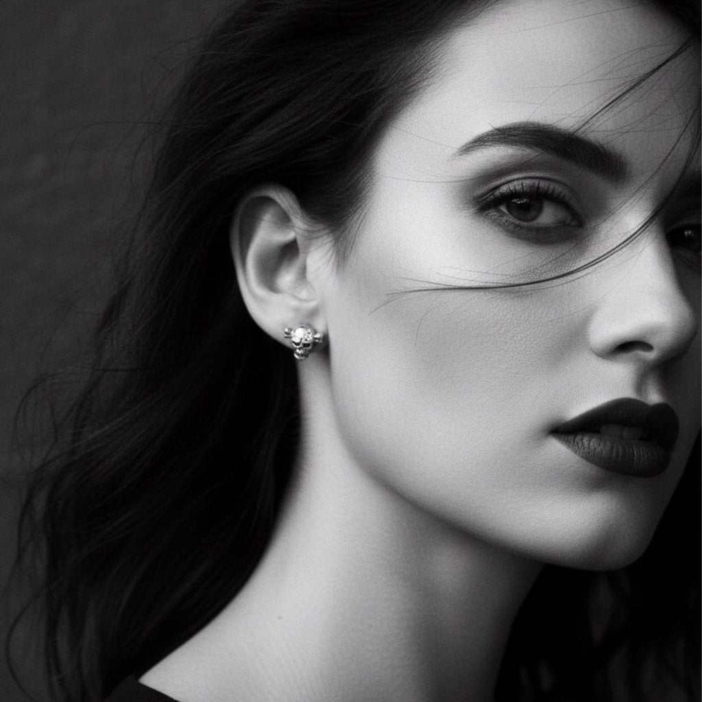 Sterling Silver Skull Bone Stud Earrings – Handcrafted Gothic Style