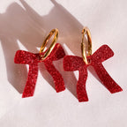 Sparkly Red Bow Hoop Earrings