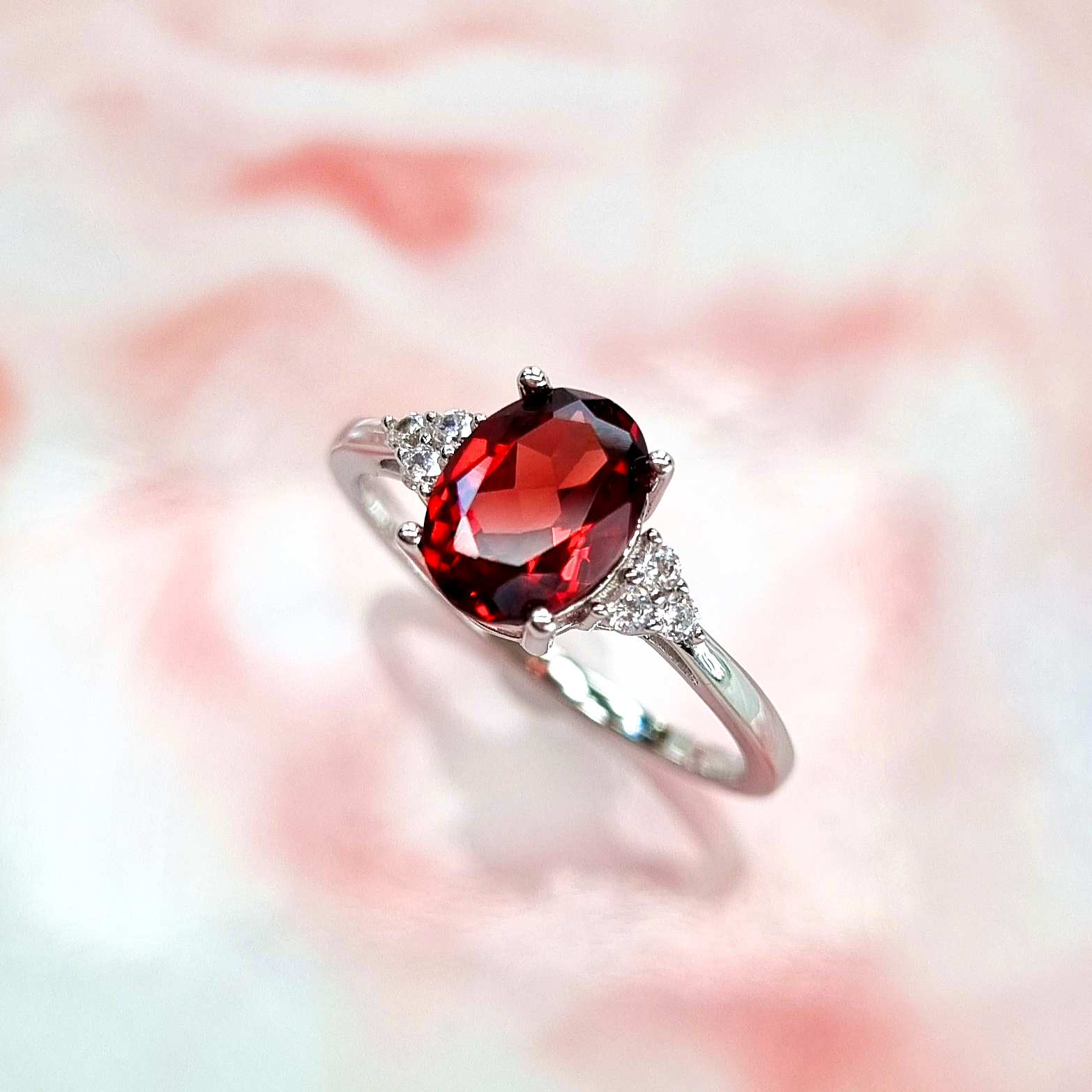 Garnet Ring in Sterling Silver