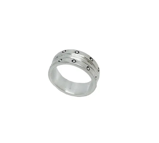 One Of A Kind Dots Ring – Handmade Chunky Silver Band for Men