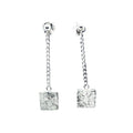 Square Drop Chain Stud Earrings – Sterling Silver 925