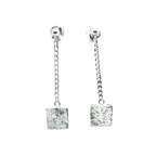 Square Drop Chain Stud Earrings – Sterling Silver 925