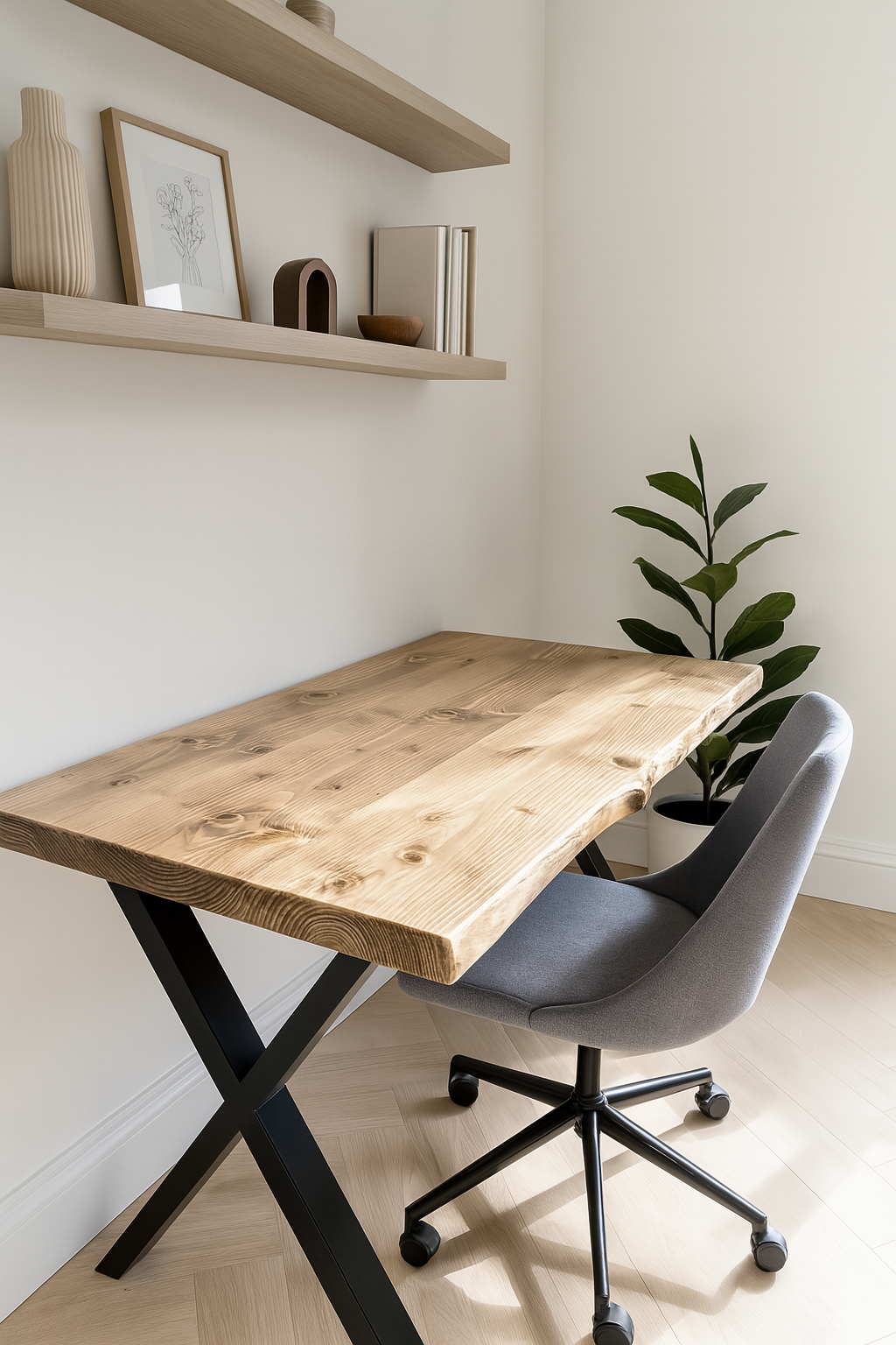 Live / Waney Edge Study Desk / Table With X Cross Metal Legs