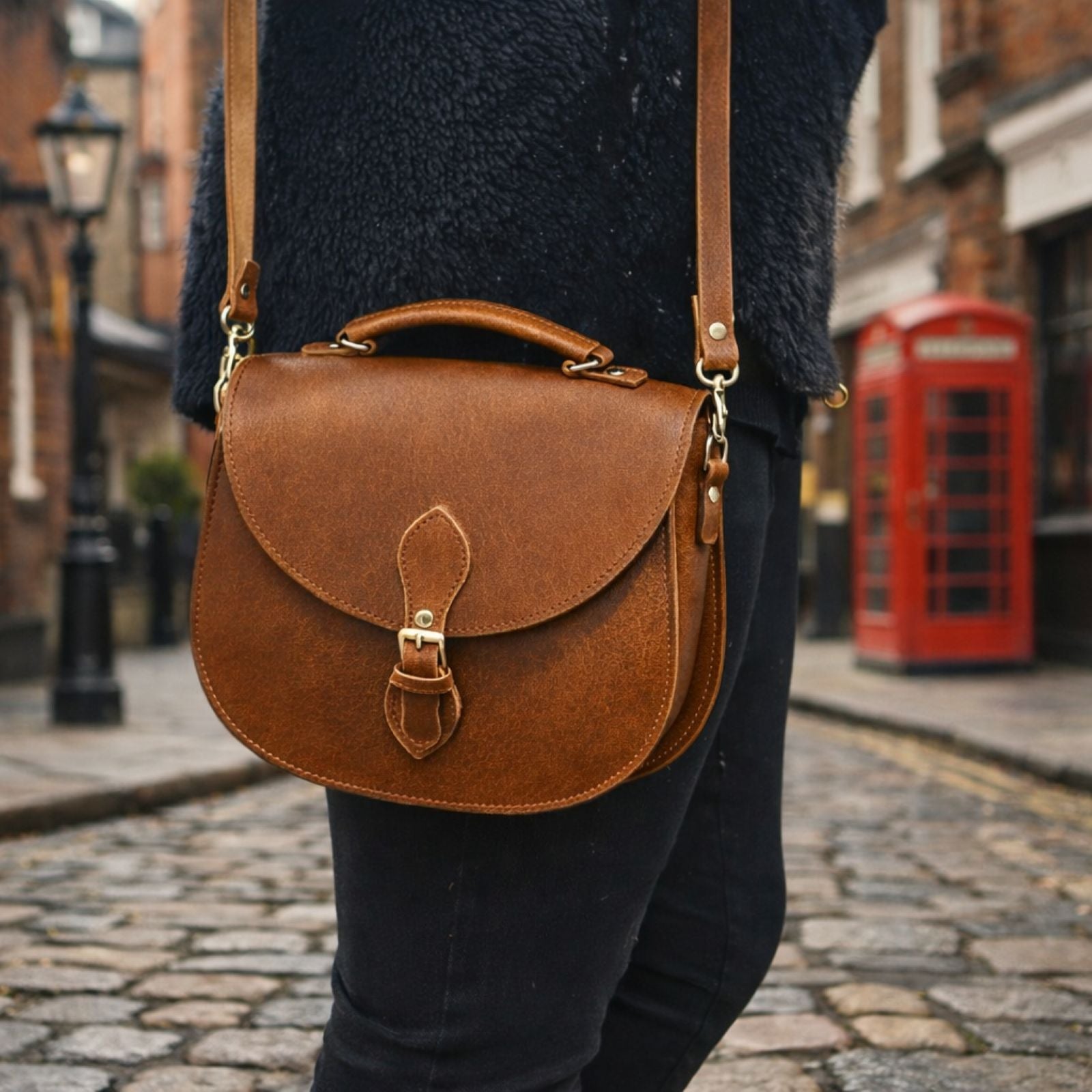 Handmade Tannery Leather Saddle Bag - Tan