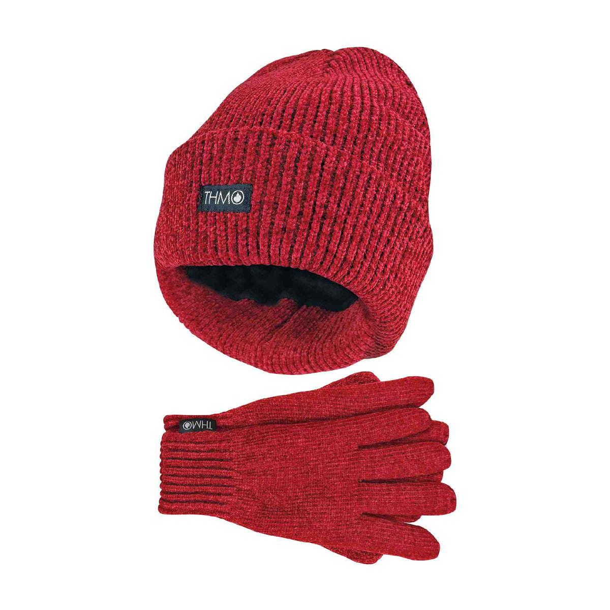 Ladies 3M Thinsulate Lined Chenille Thermal Beanie Hat & Gloves Set