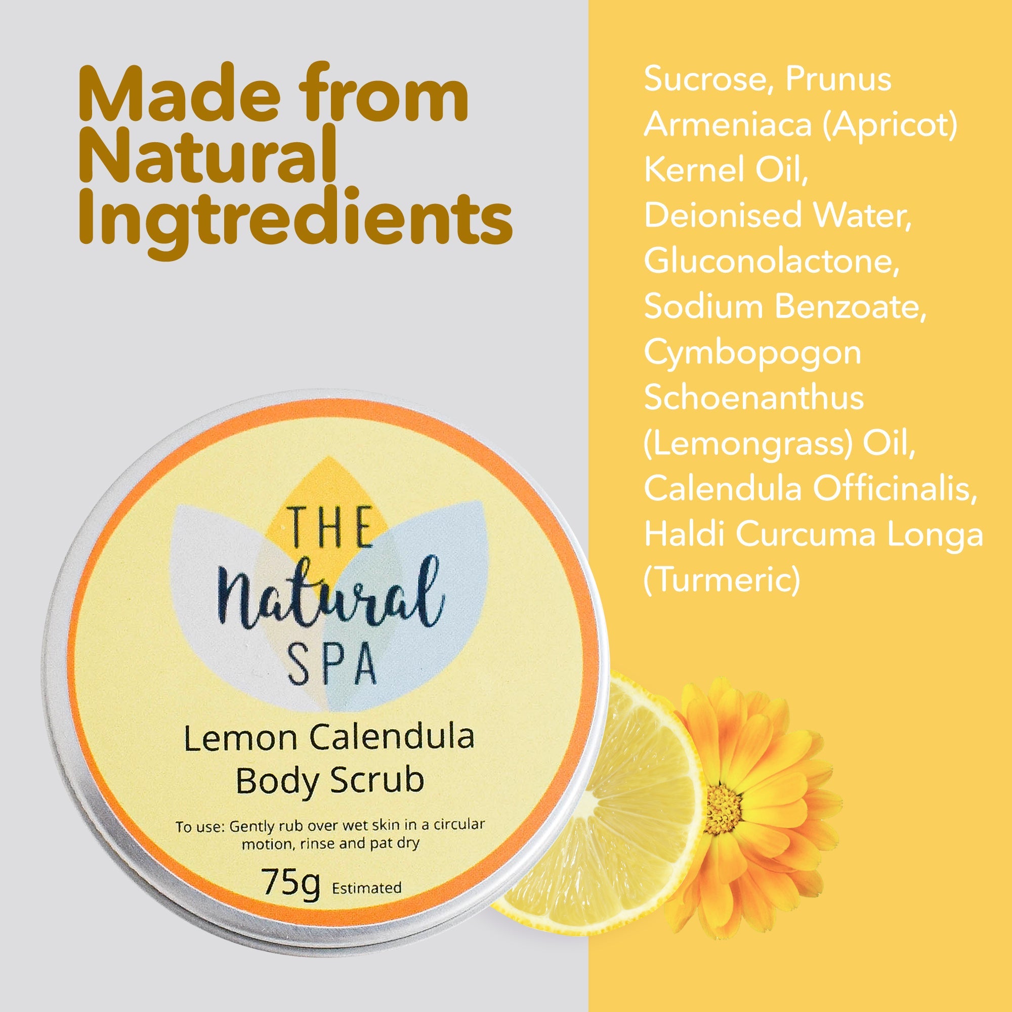 Lemon Calendula Body Scrub | Natural Exfoliating Sugar Scrub for Smooth, Glowing Skin | Vegan, Plastic-Free Skincare | 2 Size Options