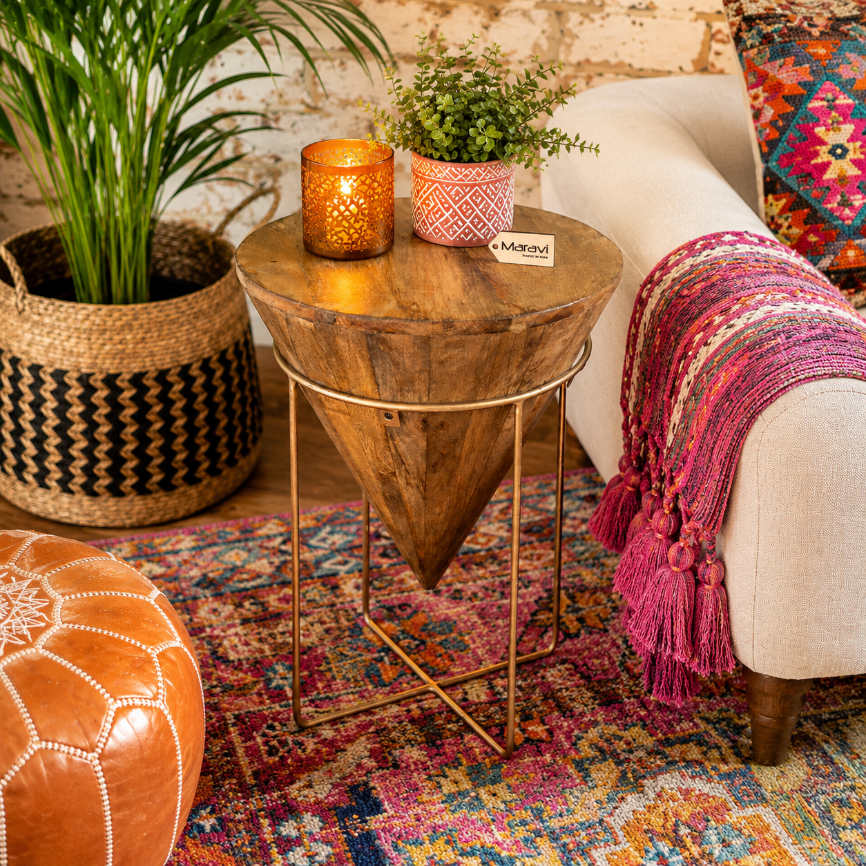 Tamia Wooden Cone Unique Side Table