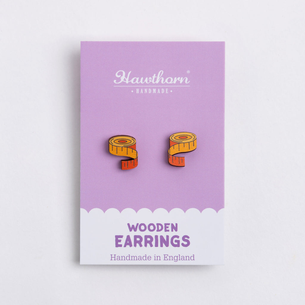 Tape Measure Wooden Earrings  - Sewing Gift