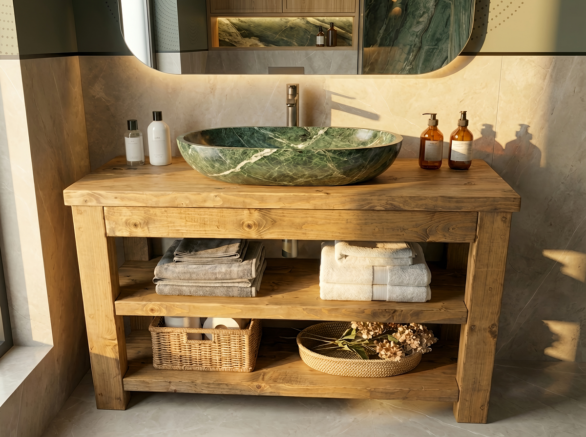 TERO Solid Wood Bathroom Vanity With Shelf