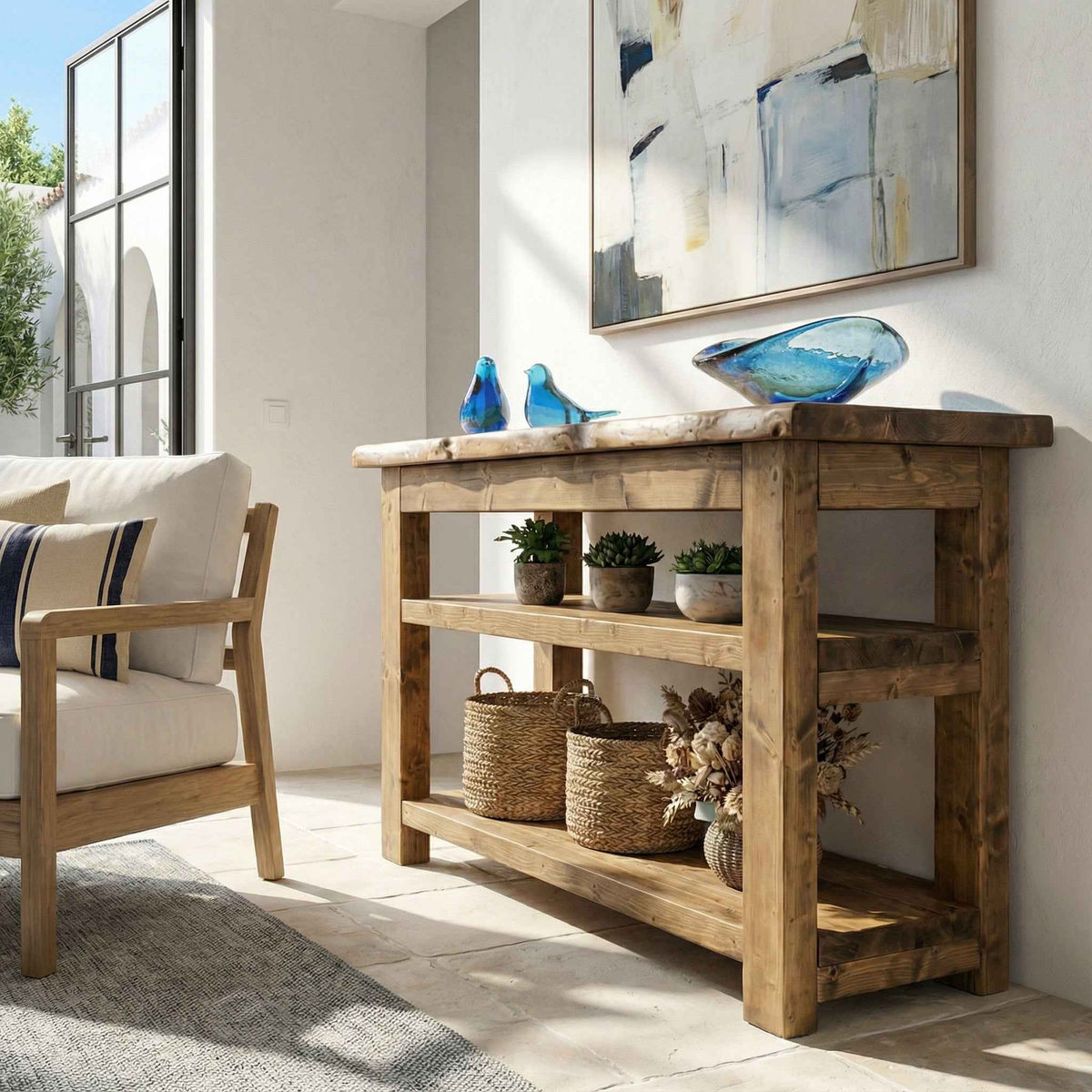 Venti Live Edge Console Solid Wood With Shelf