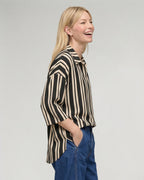 Vi Brown Stripe Print V-Neck Shirt