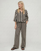 Thi Brown Stripe Print Wide Leg Trouser
