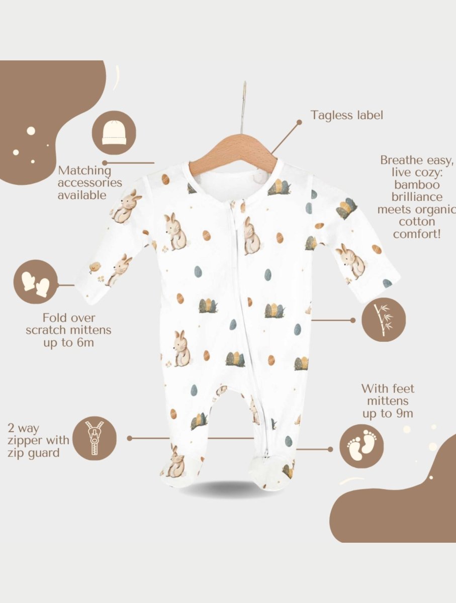 Cozy Easter Bunny Bamboo & Organic Cotton Zip Sleepsuit One Piece