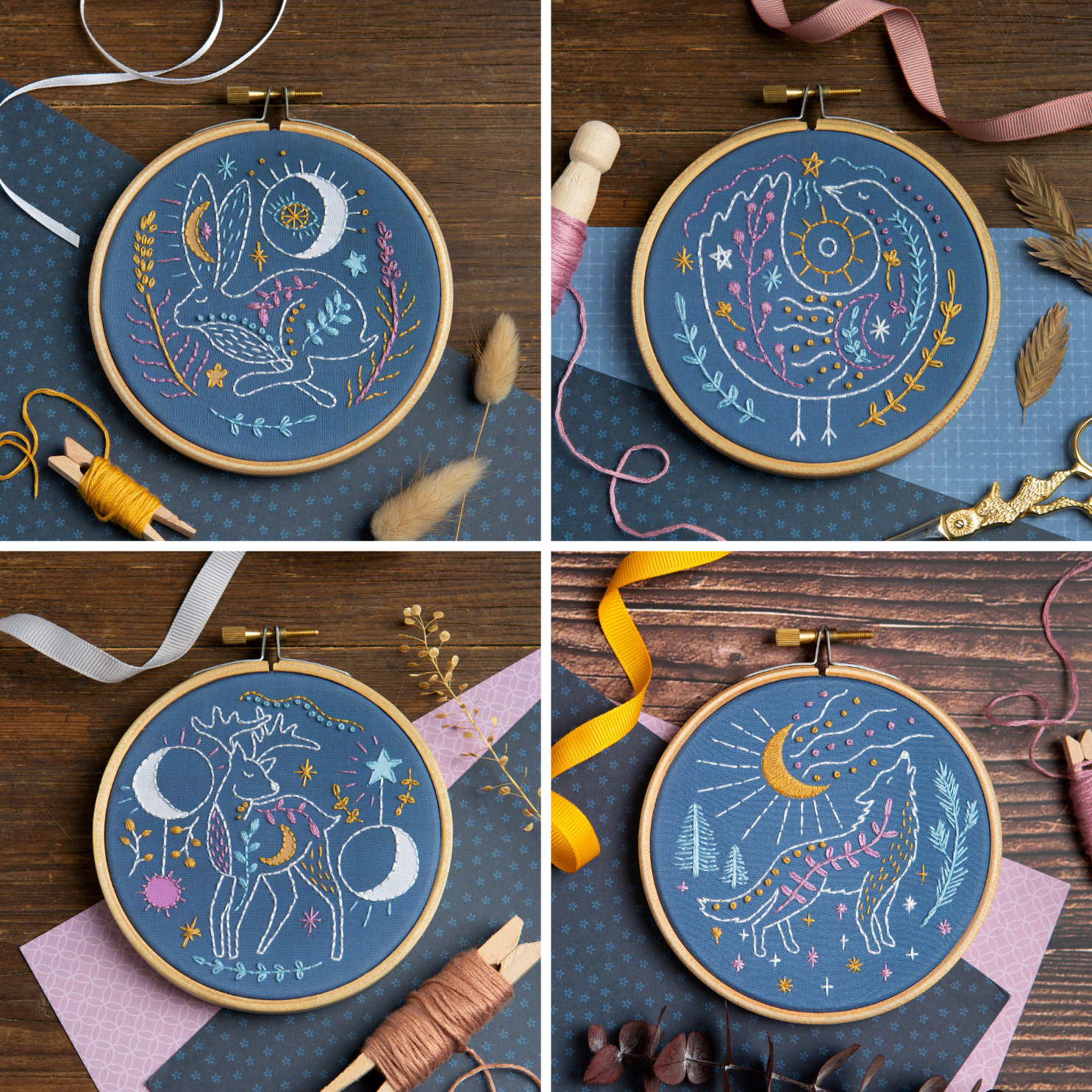 Celestial Wolf Mini Embroidery Kit for Beginners