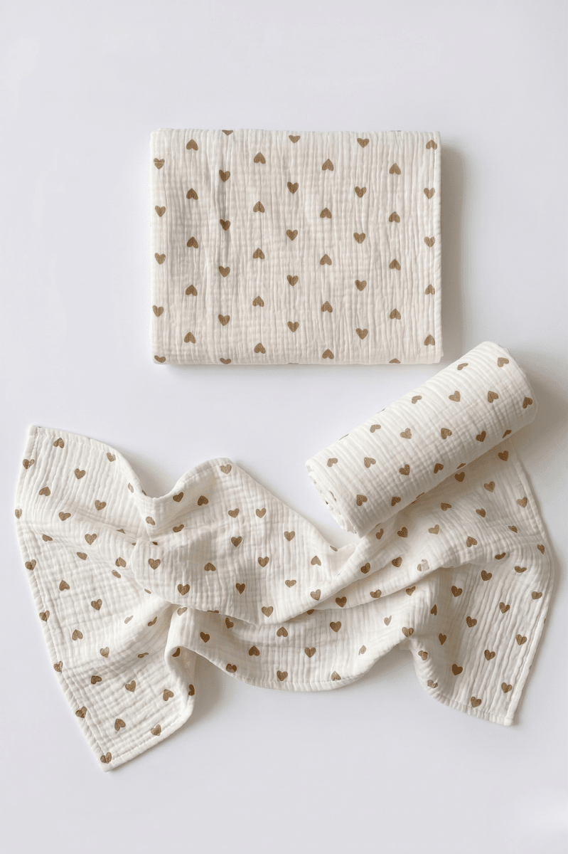 The Love Heart Muslin Blanket Swaddle