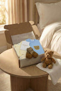 The Cozy Blue Boucle Baby Bear & Blue Rainbow Personalised Gift Box