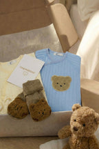 The Cozy Blue Boucle Baby Bear & Blue Rainbow Personalised Gift Box
