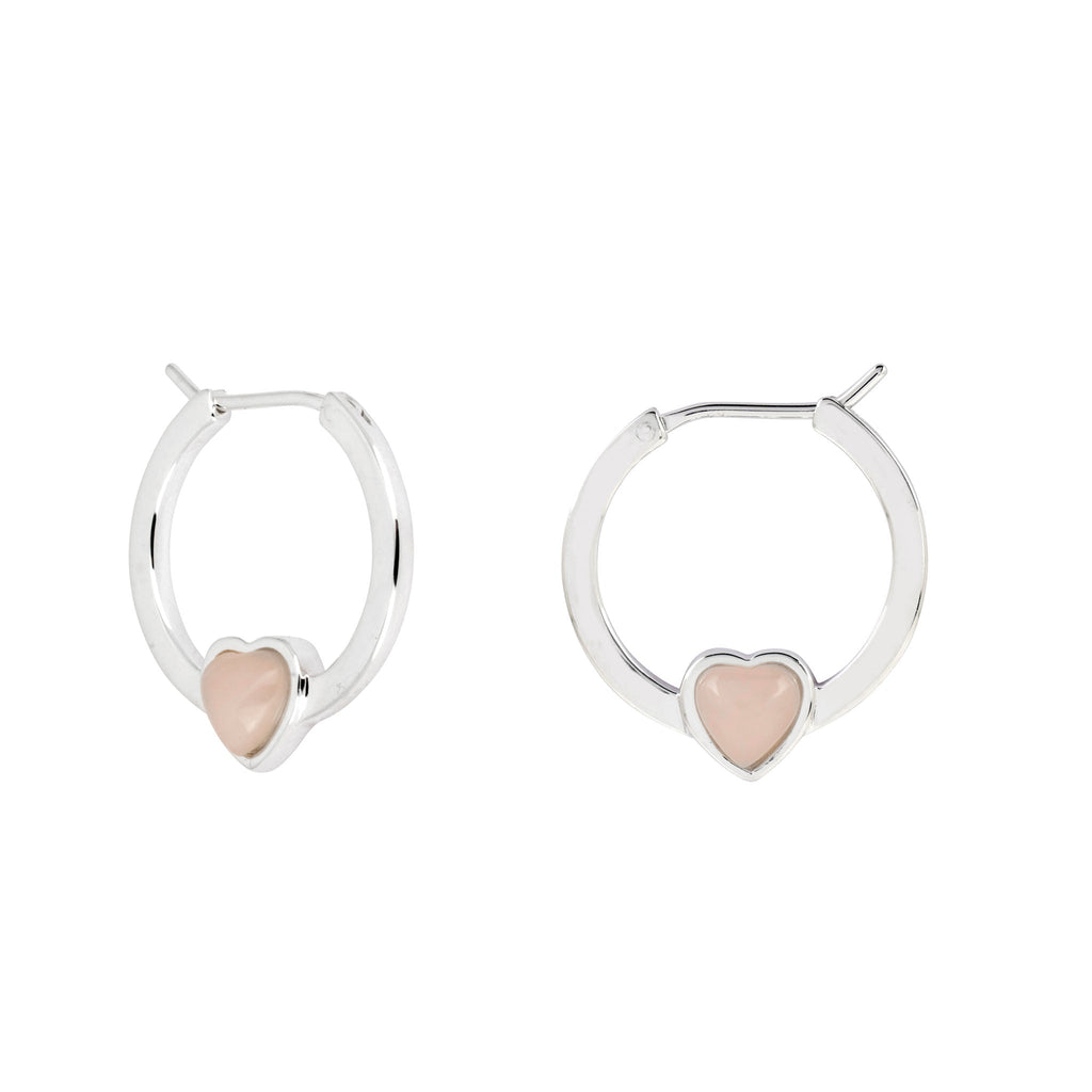 Silver Pink Opal Heart Hoop
