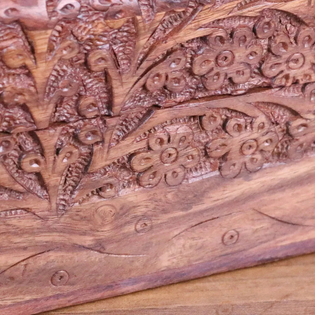 Vansuri Large Hand Carved Wooden Box Velvet Lined