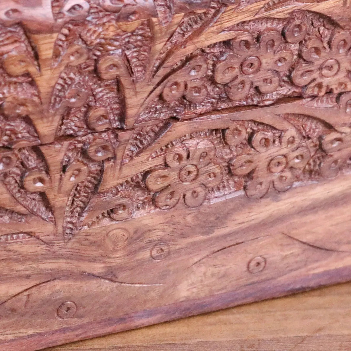 Vansuri Large Hand Carved Wooden Box Velvet Lined