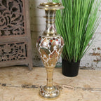Vintage 77cm Large Brass Vase Hand Painted and Etched - White