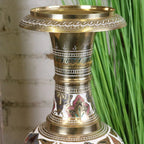 Vintage 77cm Large Brass Vase Hand Painted and Etched - White