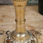 Vintage 77cm Large Brass Vase Hand Painted and Etched - White