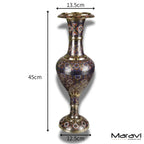 Vintage Brass Vase Pair 45cm Hand Painted and Etched