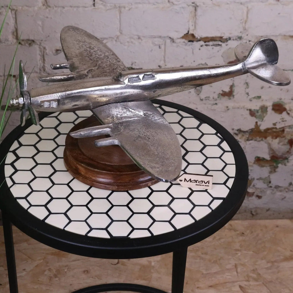 Vintage Spitfire Model Metal on Wooden Base