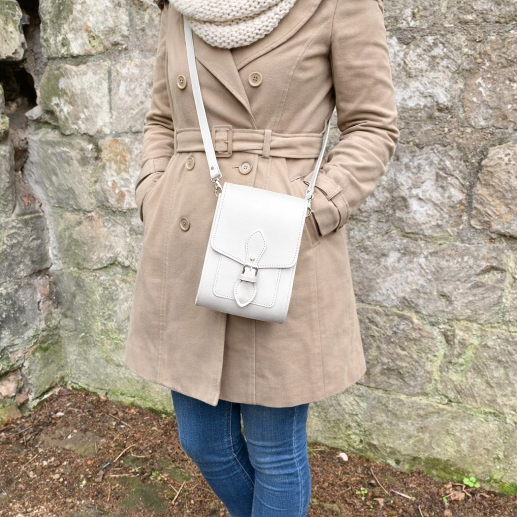 Handmade Leather Festival Phone Bag - White
