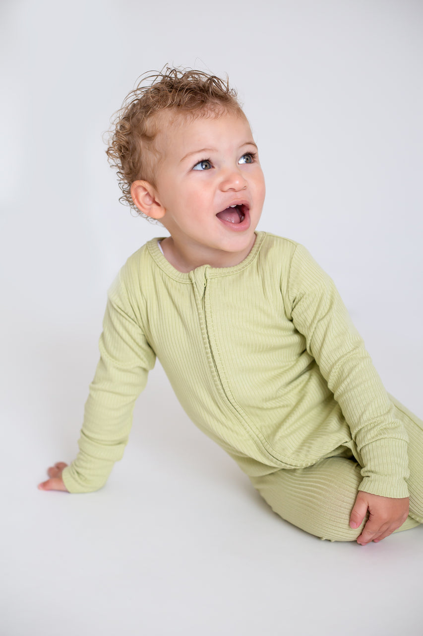 Green Ribbed Bamboo Zip Sleepsuit One Piece