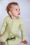 Green Ribbed Bamboo Zip Sleepsuit One Piece