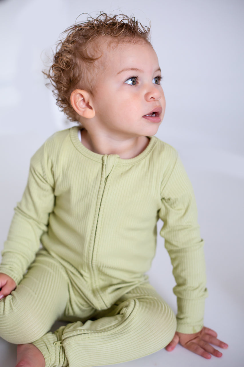 Green Ribbed Bamboo Zip Sleepsuit One Piece