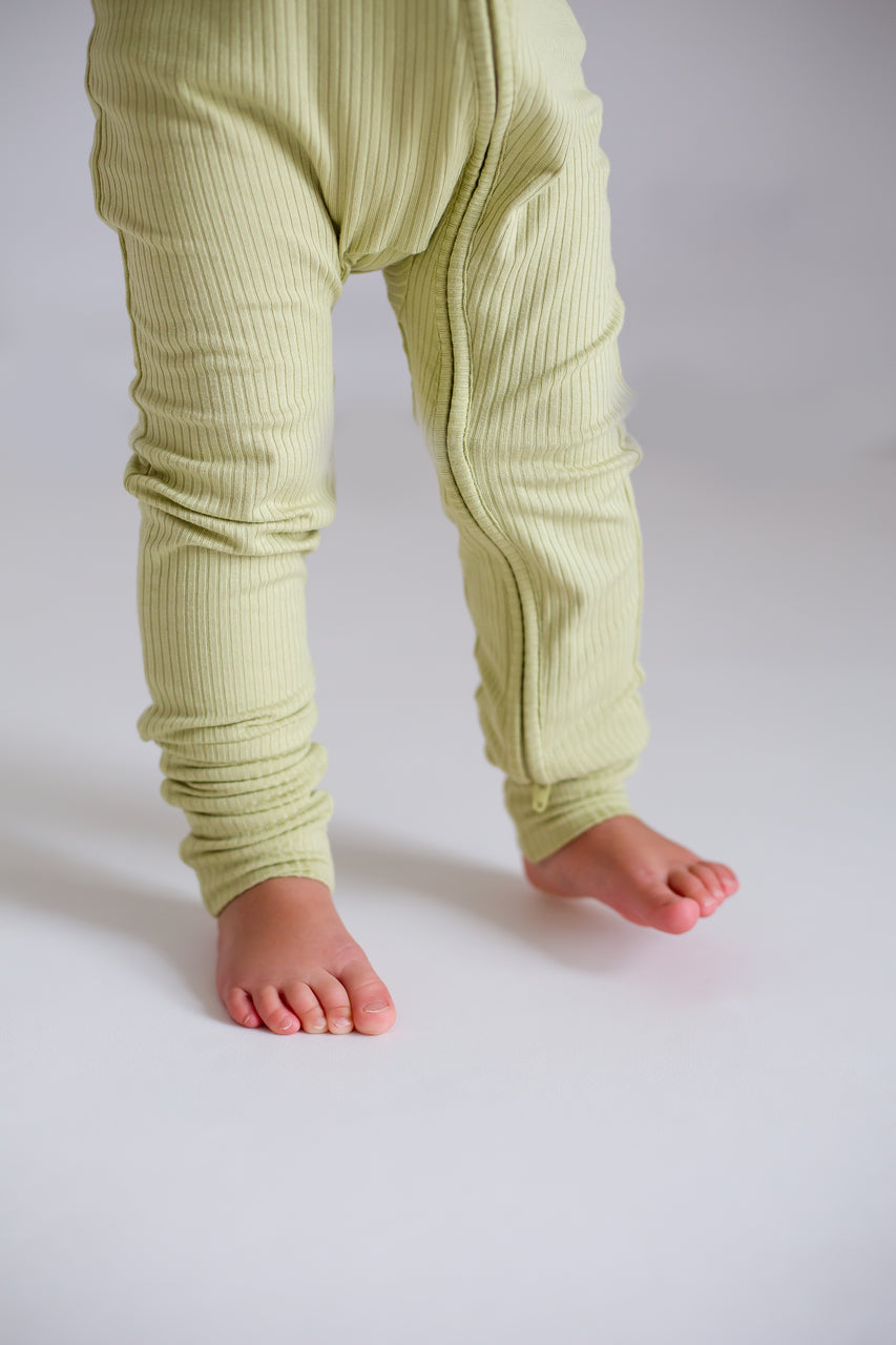 Green Ribbed Bamboo Zip Sleepsuit One Piece