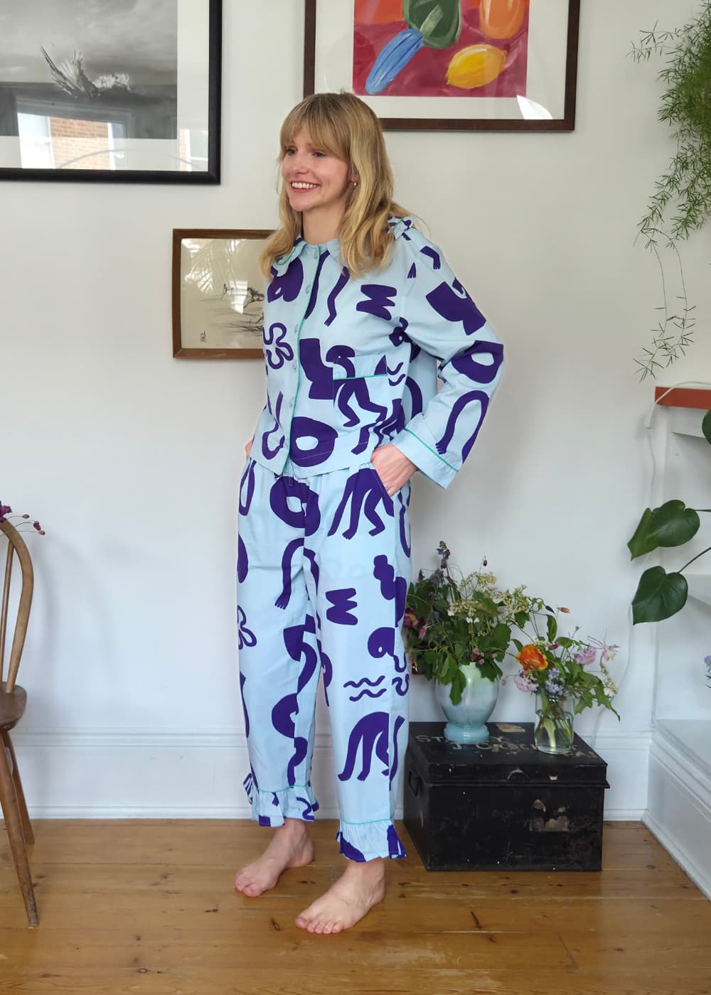 Organic Cotton Pyjama Shirt in Blue Things