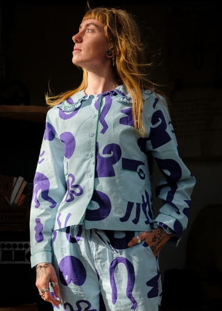 Organic Cotton Pyjama Shirt in Blue Things