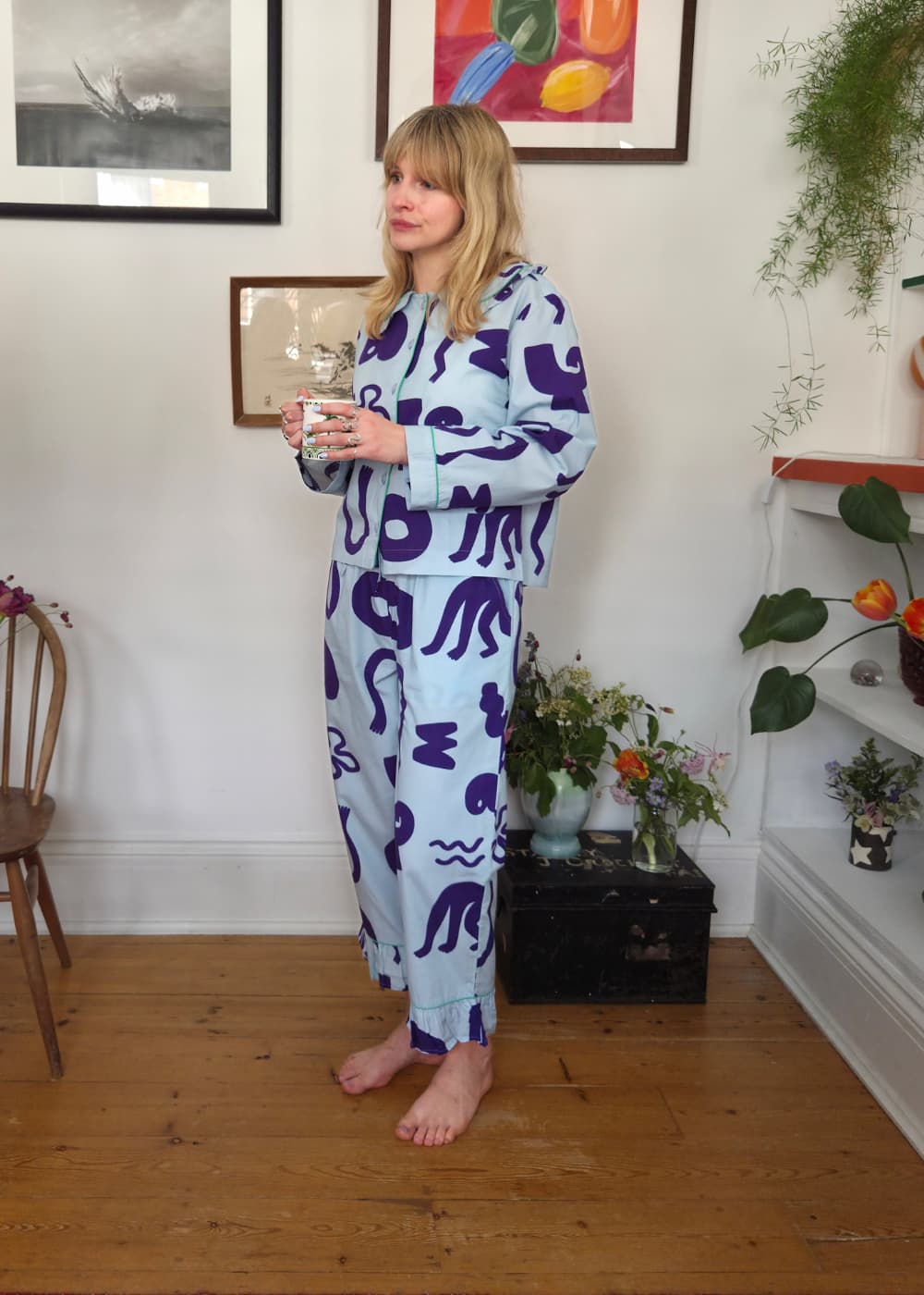 Organic Cotton Pyjama Bottoms in Blue Things