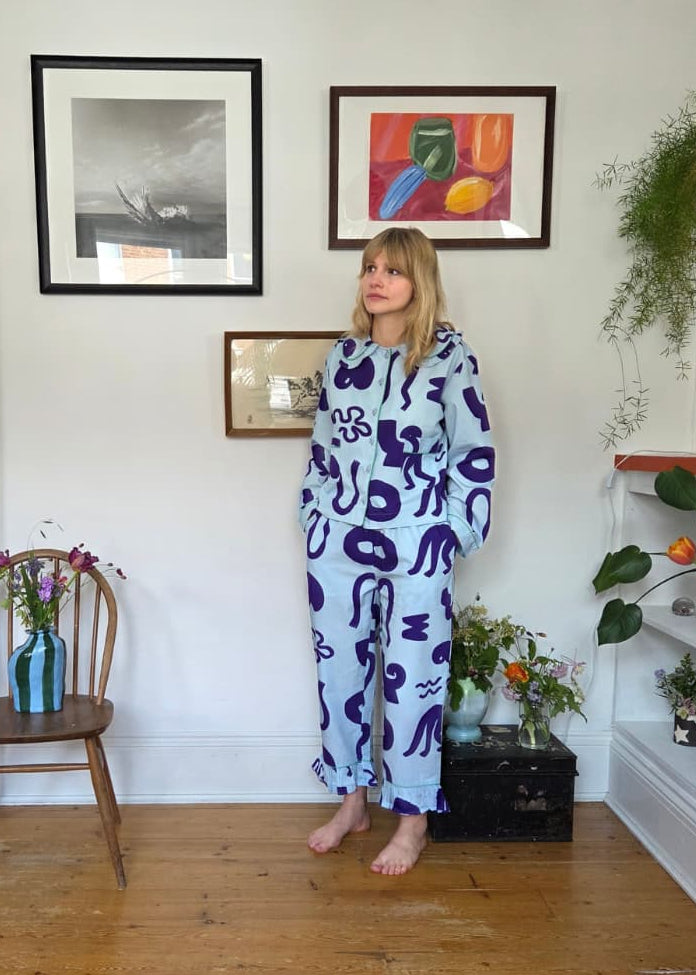 Organic Cotton Pyjama Bottoms in Blue Things
