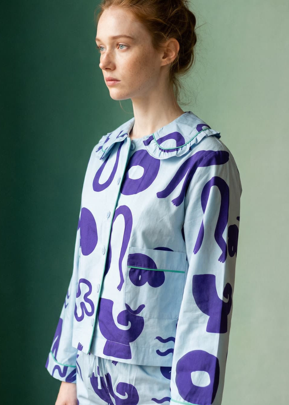 Organic Cotton Pyjama Shirt in Blue Things