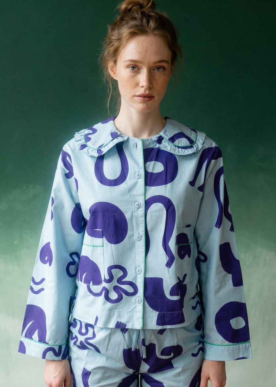 Organic Cotton Pyjama Shirt in Blue Things